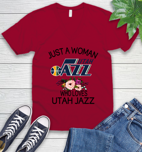 NBA Just A Woman Who Loves Utah Jazz Basketball Sports V-Neck T-Shirt 5