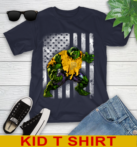 Pittsburgh Pirates Hulk Marvel Avengers MLB Baseball American Flag Youth T-Shirt 2