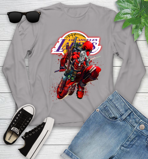 NBA Deadpool Marvel Comics Sports Basketball Los Angeles Lakers Youth Long Sleeve 5