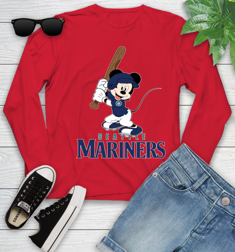 MLB Baseball Seattle Mariners Cheerful Mickey Mouse Shirt Youth Long Sleeve 11