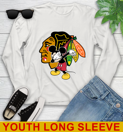 Chicago Blackhawks NHL Hockey Dabbing Mickey Disney Sports Youth Long Sleeve 12