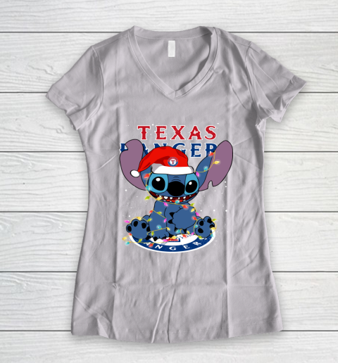 Texas Rangers MLB noel stitch Baseball Christmas Women's V-Neck T-Shirt