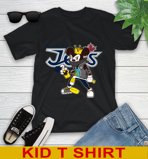 Winnipeg Jets NHL Hockey Mickey Peace Sign Sports Youth T-Shirt 2