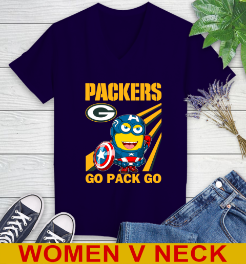 NFL Football Green Bay Packers Captain America Marvel Avengers Minion Shirt Women's V-Neck T-Shirt 3