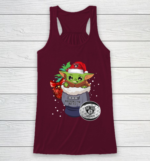 Brooklyn Nets Christmas Baby Yoda Star Wars Funny Happy NBA Racerback Tank 3