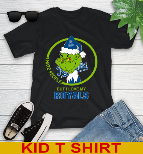 Kansas City Royals MLB Christmas Grinch I Hate People But I Love My Favorite Baseball Team Youth T-Shirt 2