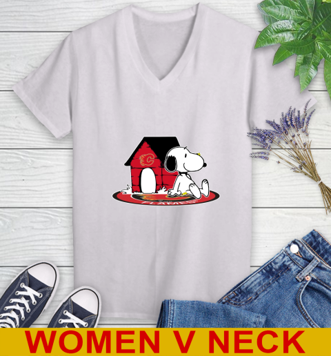 NHL Hockey Calgary Flames Snoopy The Peanuts Movie Shirt Women's V-Neck T-Shirt