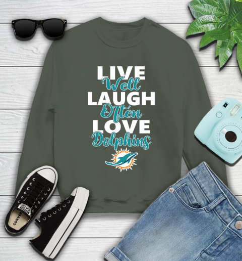 NFL Football Miami Dolphins Live Well Laugh Often Love Shirt Youth Sweatshirt - Image 8