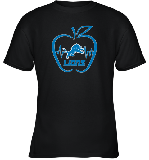 Apple Heartbeat Teacher Symbol Detroit Lions Youth T-Shirt