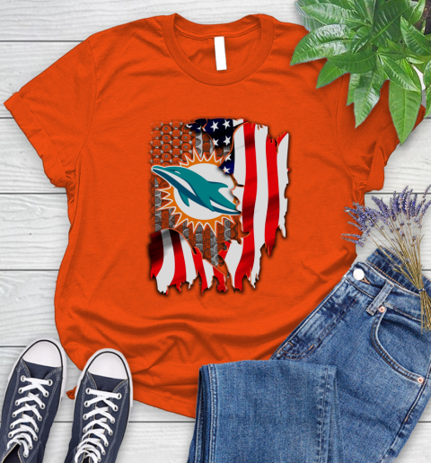 Miami Dolphins NFL Football American Flag Women's T-Shirt 3