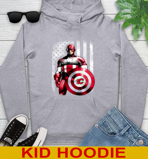 Calgary Flames NHL Hockey Captain America Marvel Avengers American Flag Shirt Youth Hoodie 6