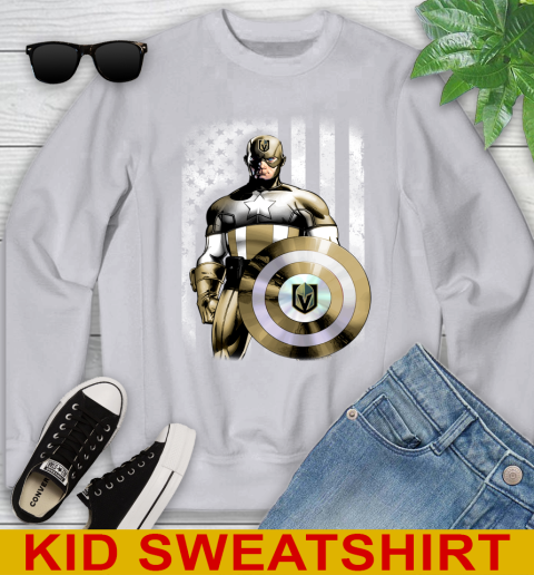 Vegas Golden Knights NHL Hockey Captain America Marvel Avengers American Flag Shirt Youth Sweatshirt 3
