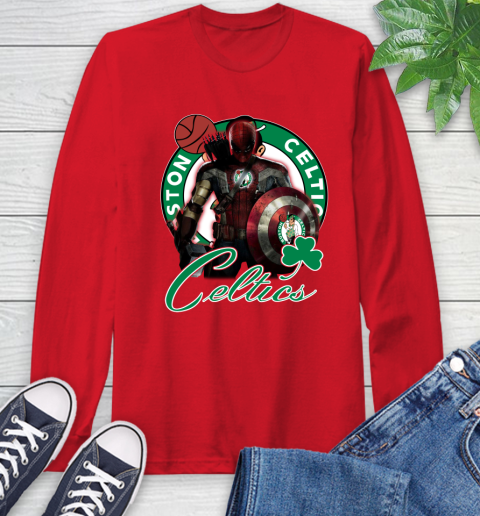 Boston Celtics NBA Basketball Captain America Thor Spider Man Hawkeye Avengers Long Sleeve T-Shirt 10