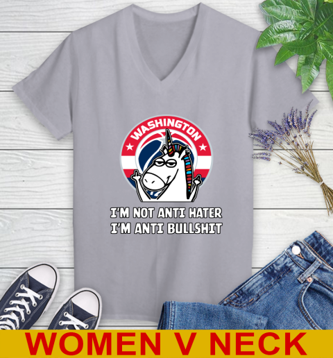 Washington Wizards NBA Basketball Unicorn I'm Not Anti Hater I'm Anti Bullshit Women's V-Neck T-Shirt 5