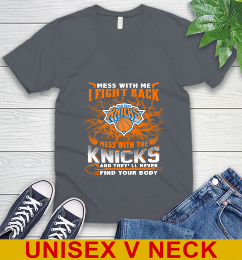 NBA Basketball New York Knicks Mess With Me I Fight Back Mess With My Team And They'll Never Find Your Body Shirt V-Neck T-Shirt 4