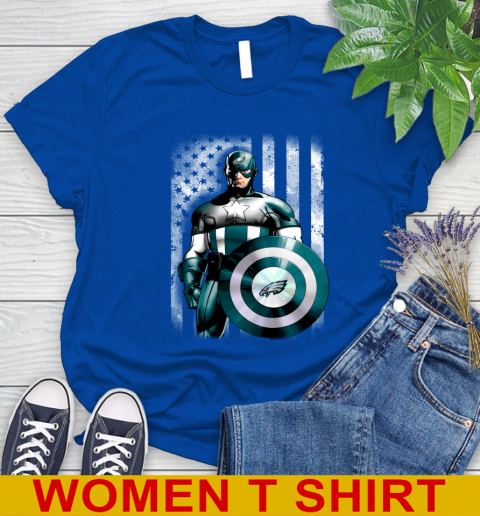 Philadelphia Eagles NFL Football Captain America Marvel Avengers American Flag Shirt Women's T-Shirt 10