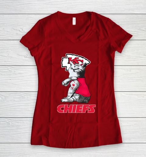NFL Football My Cat Loves Kansas City Chiefs Women's V-Neck T-Shirt 8