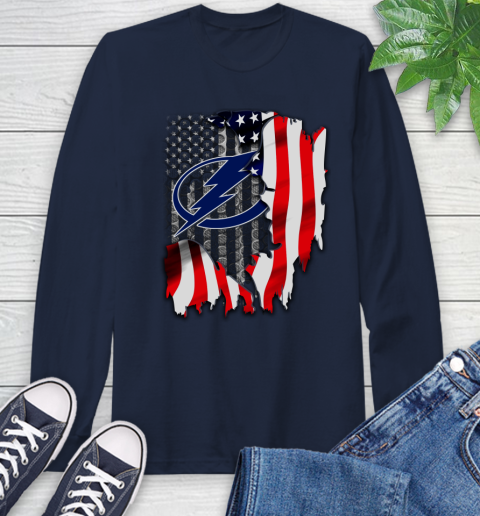 Tampa Bay Lightning NHL Hockey American Flag Long Sleeve T-Shirt 3
