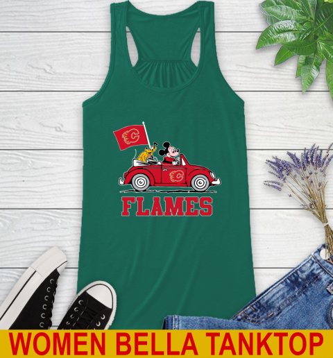 NHL Hockey Calgary Flames Pluto Mickey Driving Disney Shirt Racerback Tank 7