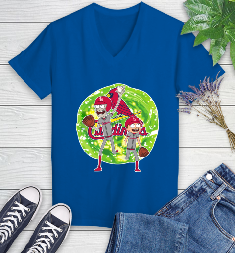MLB St.Louis Cardinals Rick And Morty Baseball Sports Women's V-Neck T-Shirt 10