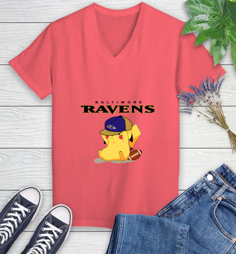 NFL Pikachu Football Sports Baltimore Ravens Women's V-Neck T-Shirt 6
