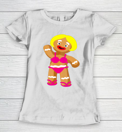 Gingerbread Woman in Bikini Christmas in July Party Women's T-Shirt