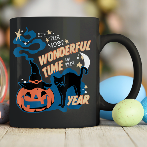 Black Cat Halloween Shirt It's the Most Wonderful Time Of The Year Ceramic Mug 11oz