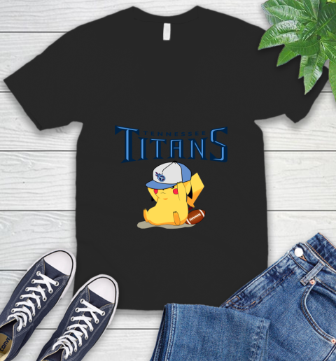 NFL Pikachu Football Tennessee Titans V-Neck T-Shirt 2