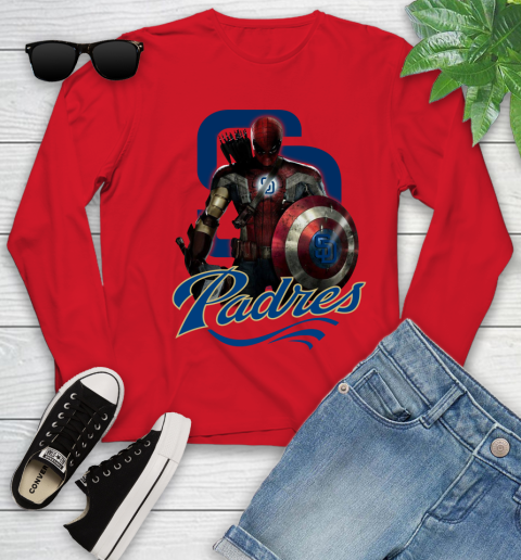 MLB Captain America Thor Spider Man Hawkeye Avengers Endgame Baseball San Diego Padres Youth Long Sleeve 11