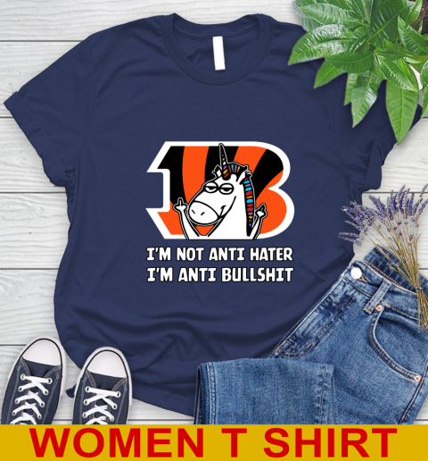 Cincinnati Bengals NFL Football Unicorn I'm Not Anti Hater I'm Anti Bullshit Women's T-Shirt 12