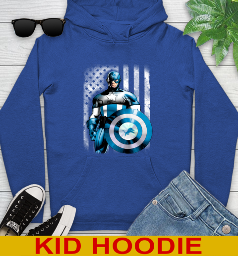 Detroit Lions NFL Football Captain America Marvel Avengers American Flag Shirt Youth Hoodie 10