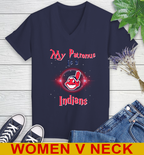 MLB Baseball Harry Potter My Patronus Is A Cleveland Indians Women's V-Neck T-Shirt 12