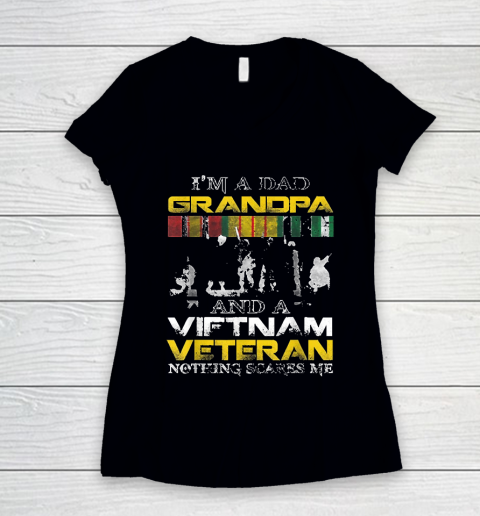 Grandpa Funny Gift Apparel  I'm A Dad Grandpa And Vietnam Veteran Us Women's V-Neck T-Shirt