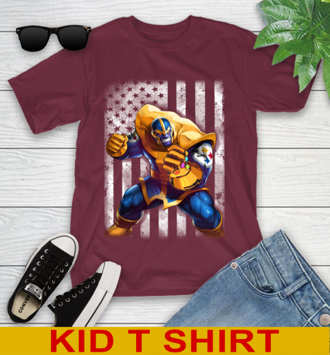 NFL Football Pittsburgh Steelers Thanos Marvel American Flag Shirt Youth T-Shirt 5