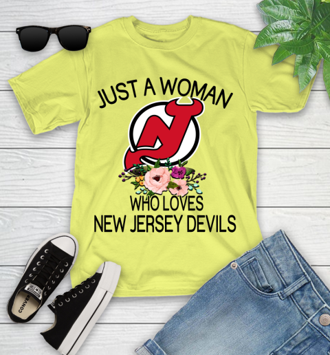 NHL Just A Woman Who Loves New Jersey Devils Hockey Sports Youth T-Shirt 5