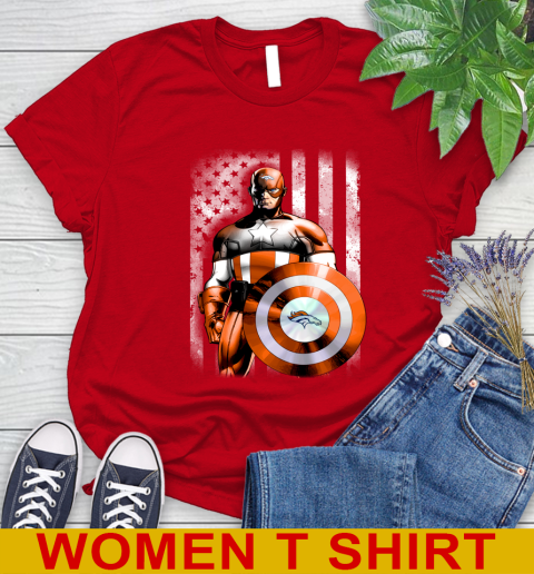 Denver Broncos NFL Football Captain America Marvel Avengers American Flag Shirt Women's T-Shirt 11
