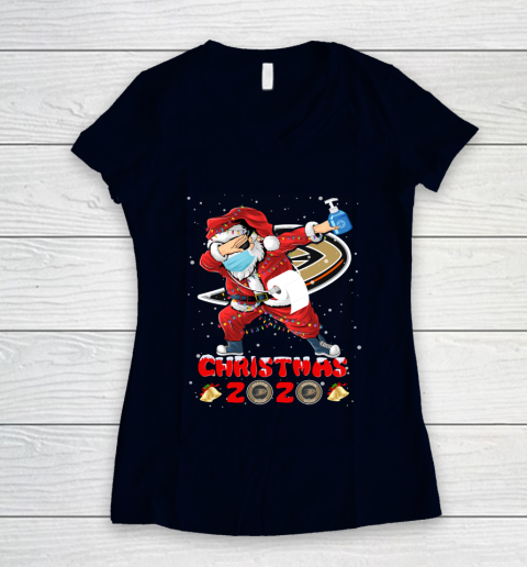 Anaheim Ducks Funny Santa Claus Dabbing Christmas 2020 NHL Women's V-Neck T-Shirt 2