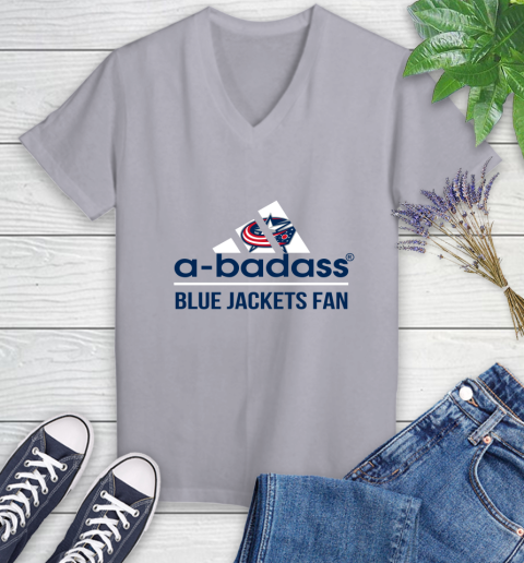 NHL A Badass Columbus Blue Jackets Fan Adidas Hockey Sports Women's V-Neck T-Shirt 4