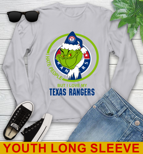 Texas Rangers MLB Christmas Grinch I Hate People But I Love My Favorite Baseball Team Youth Long Sleeve 6