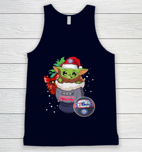 Philadelphia 76ers Christmas Baby Yoda Star Wars Funny Happy NBA Tank Top 3