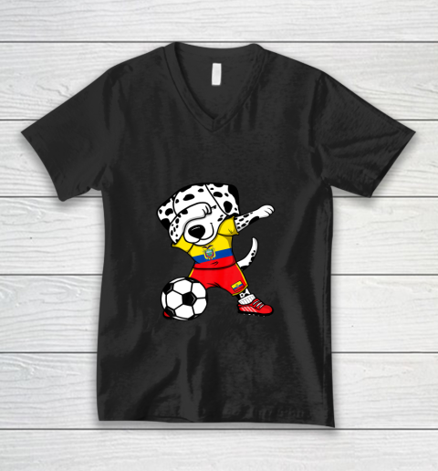 Dabbing Dalmatian Ecuador Soccer Fans Jersey Football Lovers V-Neck T-Shirt
