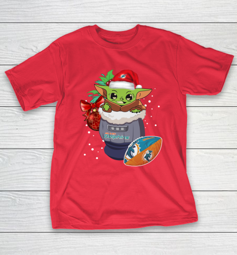Miami Dolphins Christmas Baby Yoda Star Wars Funny Happy NFL T-Shirt 10