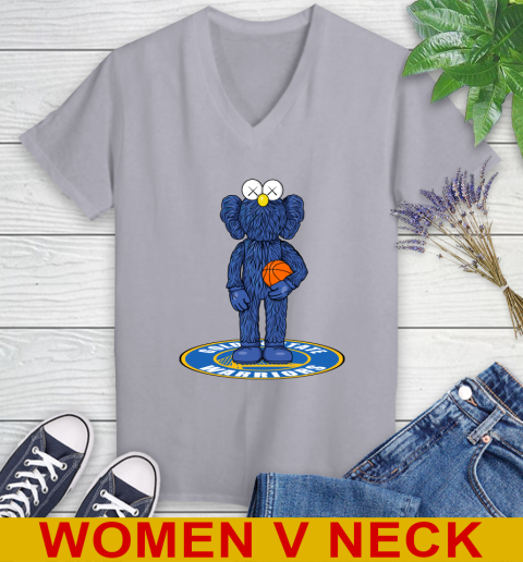 NBA Basketball Golden State Warriors Kaws Bff Blue Figure Shirt Women's V-Neck T-Shirt - Image 6