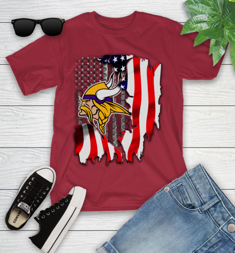 Minnesota Vikings NFL Football American Flag Youth T-Shirt 14