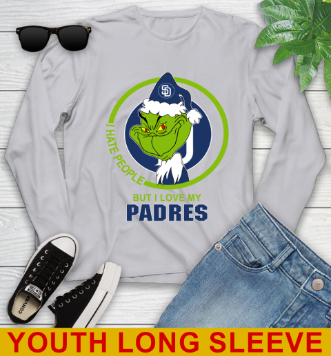 San Diego Padres MLB Christmas Grinch I Hate People But I Love My Favorite Baseball Team Youth Long Sleeve 6