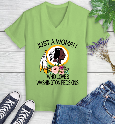 NFL Just A Woman Who Loves Washington Redskins Football Sports Women's V-Neck T-Shirt 6