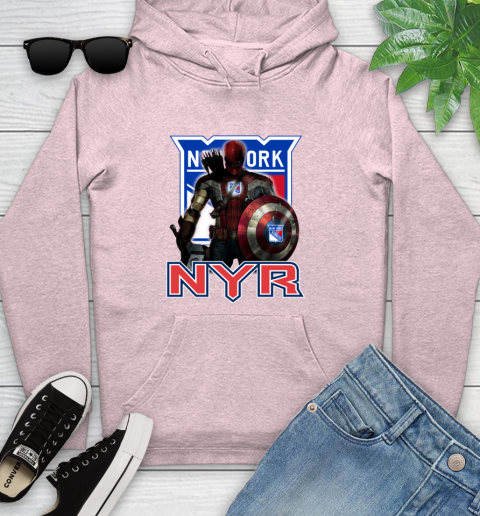 NHL Captain America Thor Spider Man Hawkeye Avengers Endgame Hockey New York Rangers Youth Hoodie 10