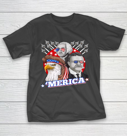 Washington Roosevelt Bald Eagle 4th Of July Patriotic Merica T-Shirt