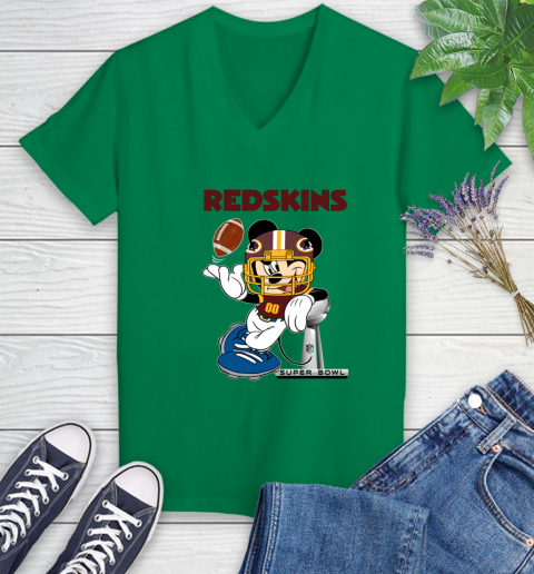 NFL Washington Redskins Mickey Mouse Disney Super Bowl Football T Shirt Women's V-Neck T-Shirt 19
