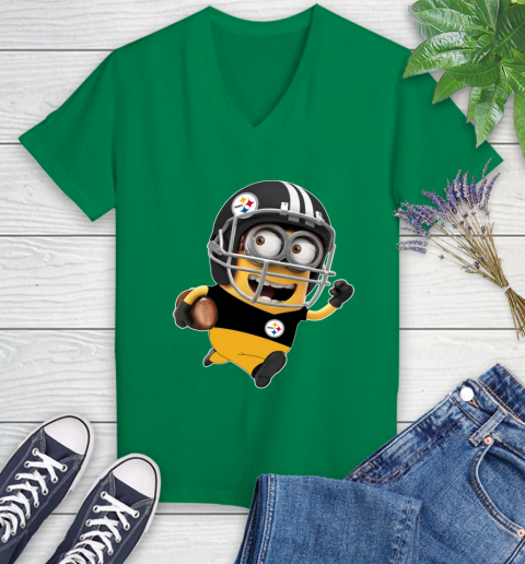 NFL Pittsburgh Steelers Minions Disney Football Sports Women's V-Neck T-Shirt 5